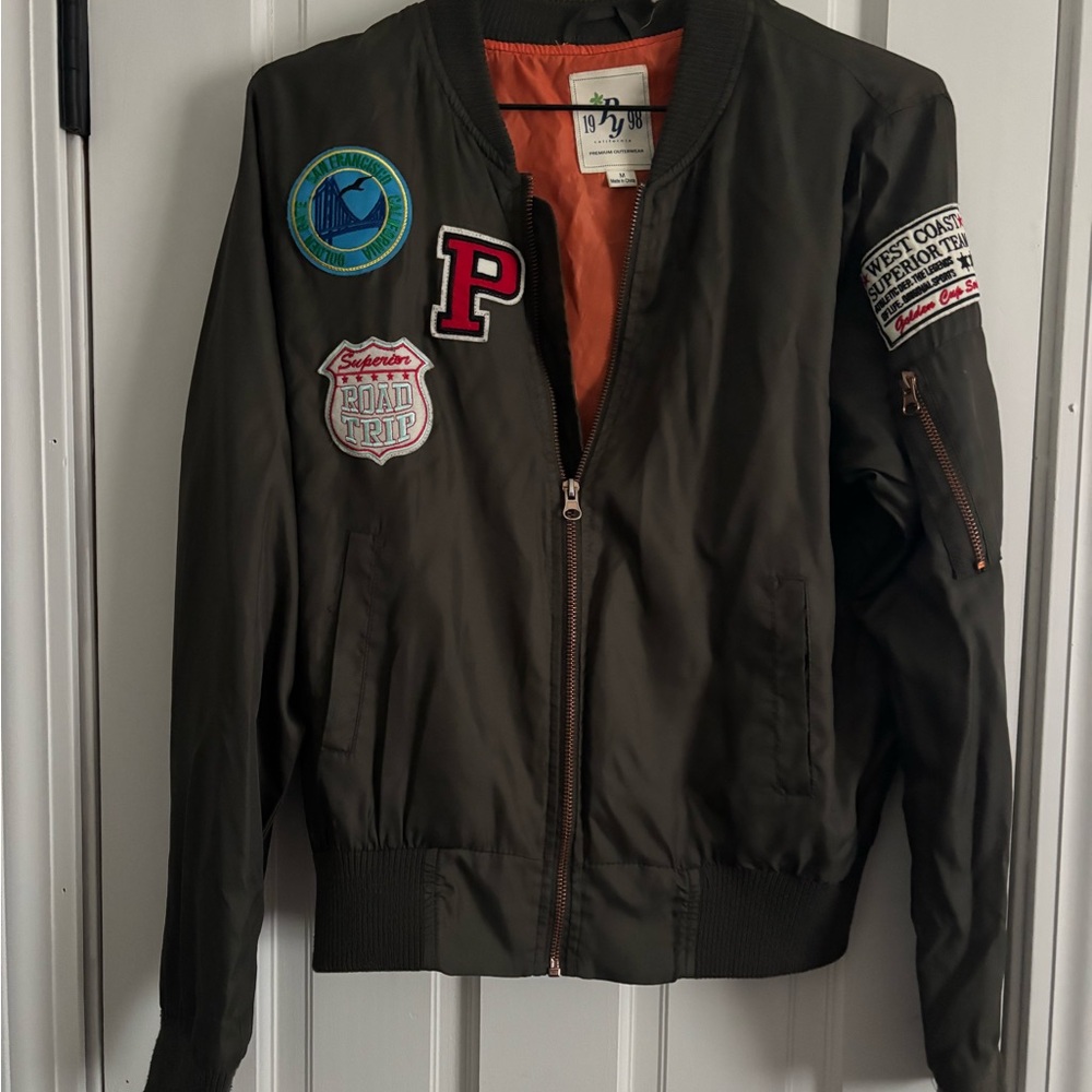 Olive Bomber Jacket with Patches